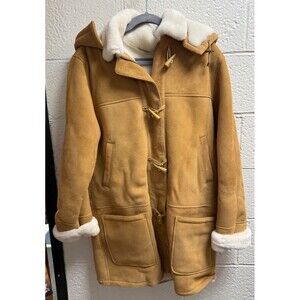 NWT XL Aston 100% Genuine Shearling Women's Tan Coat Detach Hood Azalea W2931